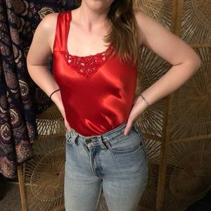 Vintage silky cherry red lingerie camisole